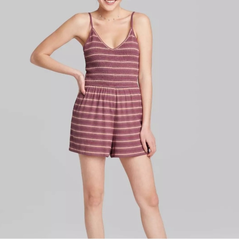 Wild Fabel Smocked Striped Romper XL